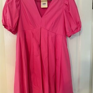 Entro Vibrant Pink Puff Sleeve Dress